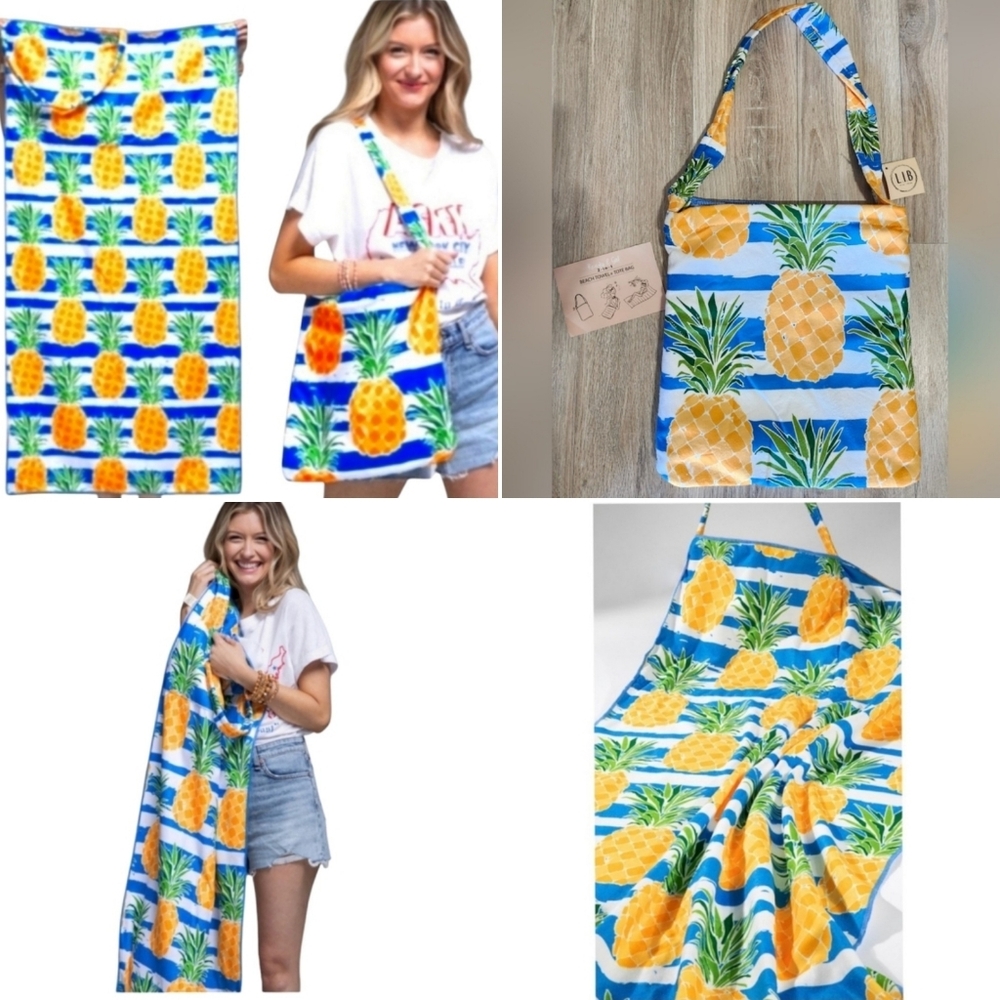 Blue Pineapple Bag Convertible beach towel